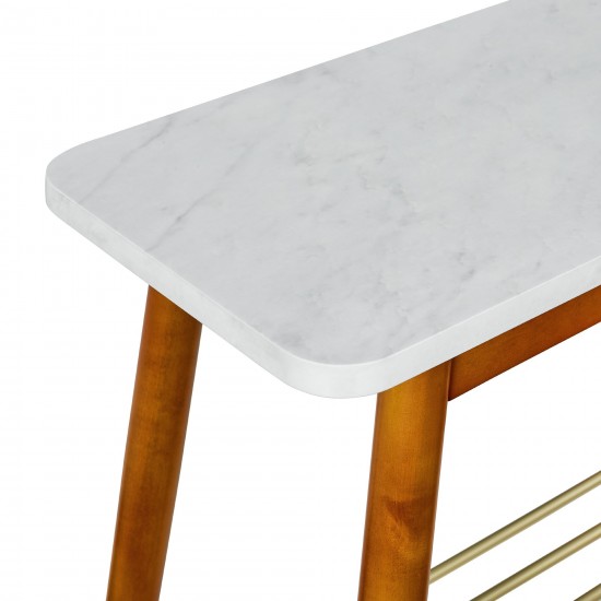 Jamie Faux Marble Tapered Leg Side Table - Faux White Marble/Acorn