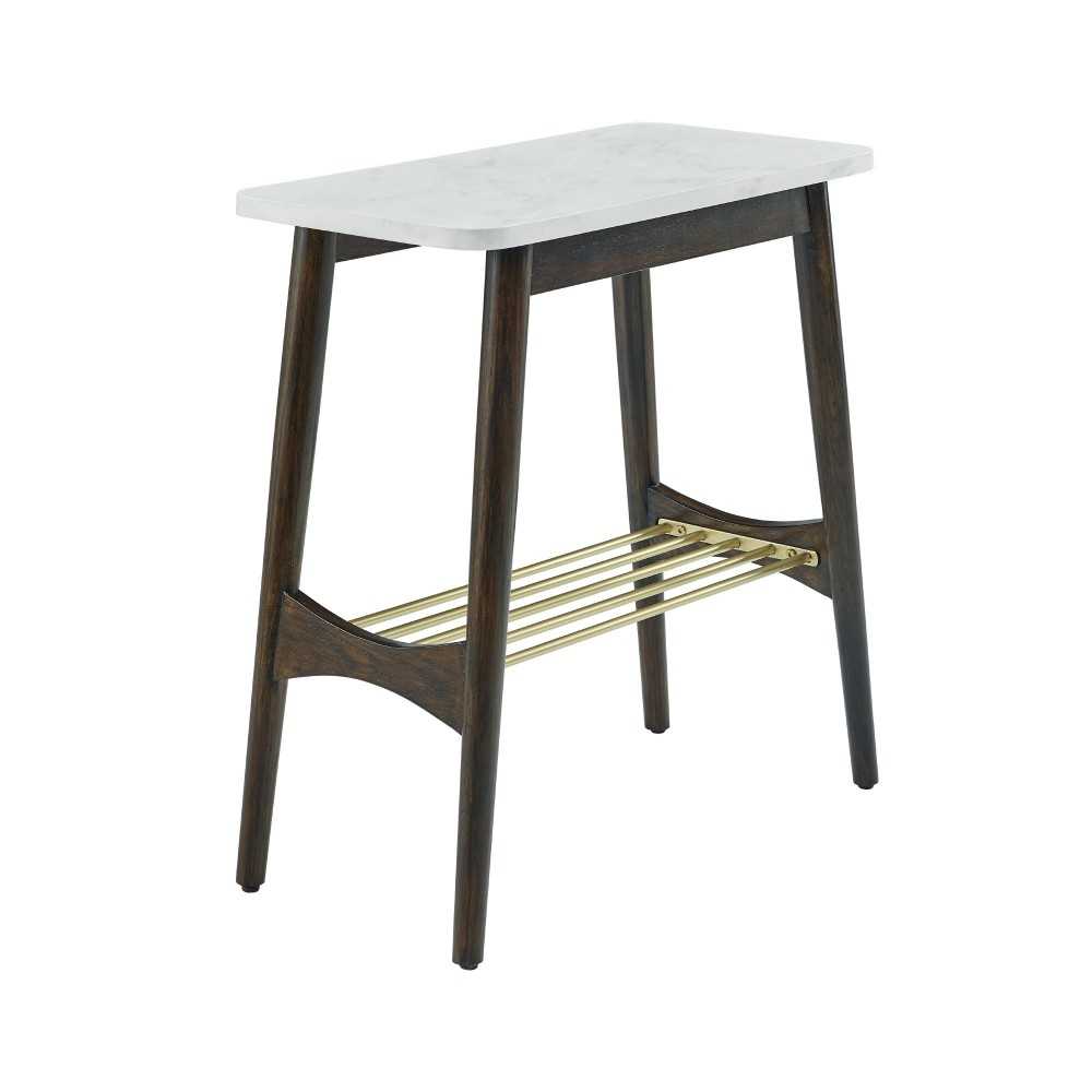 Jamie Faux Marble Tapered Leg Side Table - Faux White Marble/Dark Brown Oak Jamie Faux Marble Tapered Leg Side Table - Faux White Marble/Dark Brown Oak