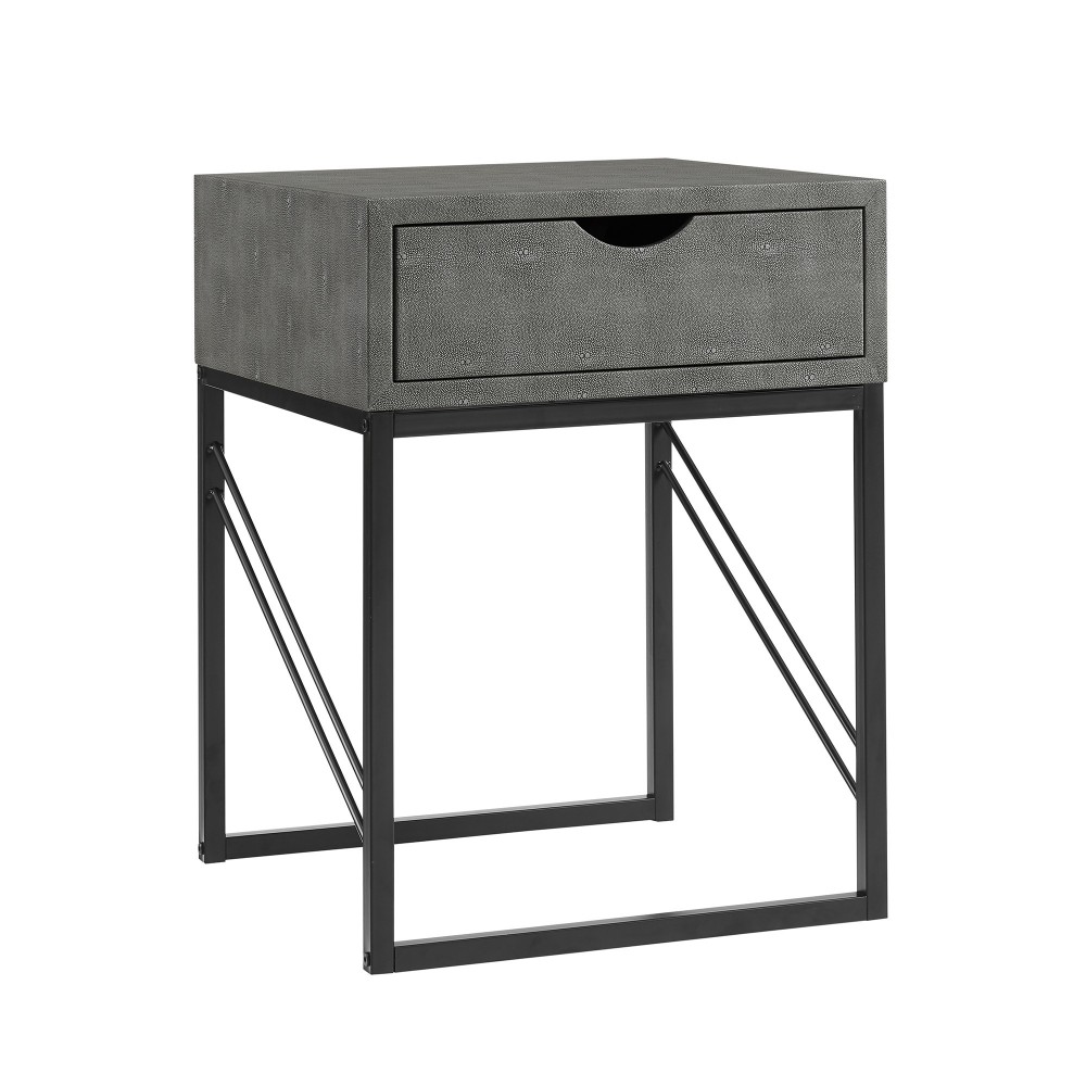 Modern 1-Drawer Faux Shagreen Side Table - Grey