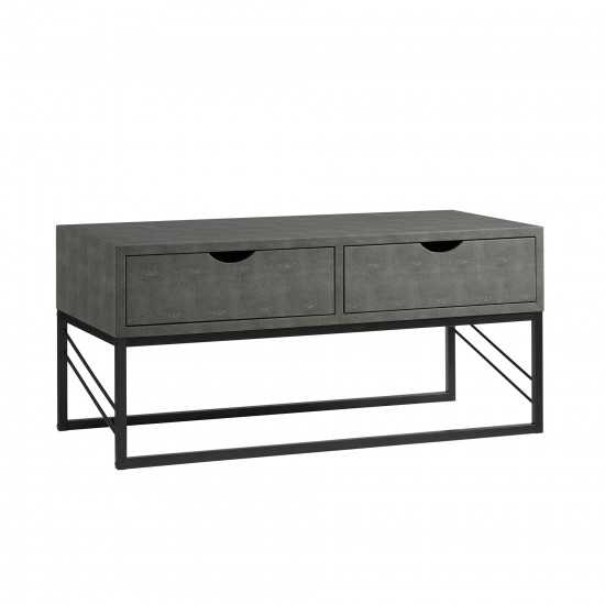 Modern 2-Drawer Faux Shagreen Coffee Table - Grey