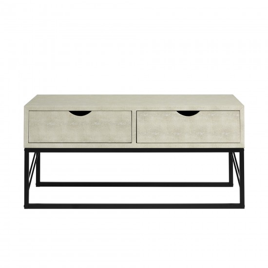 Modern 2-Drawer Faux Shagreen Coffee Table - Off White