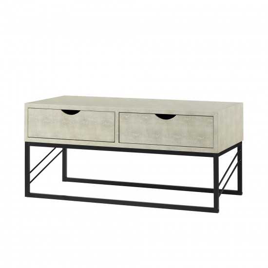 Modern 2-Drawer Faux Shagreen Coffee Table - Off White