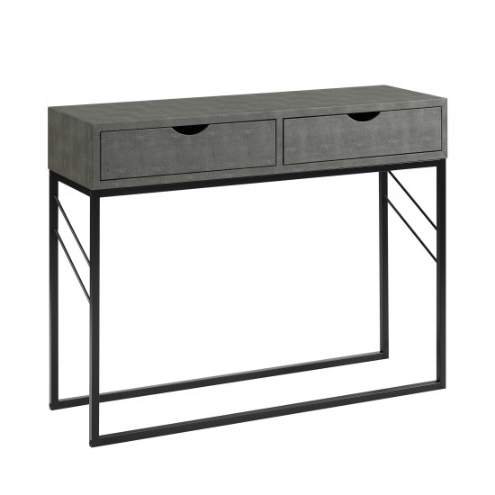 Modern 2-Drawer Faux Shagreen Entry Table - Grey