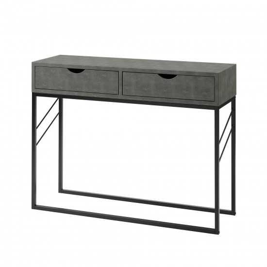 Modern 2-Drawer Faux Shagreen Entry Table - Grey