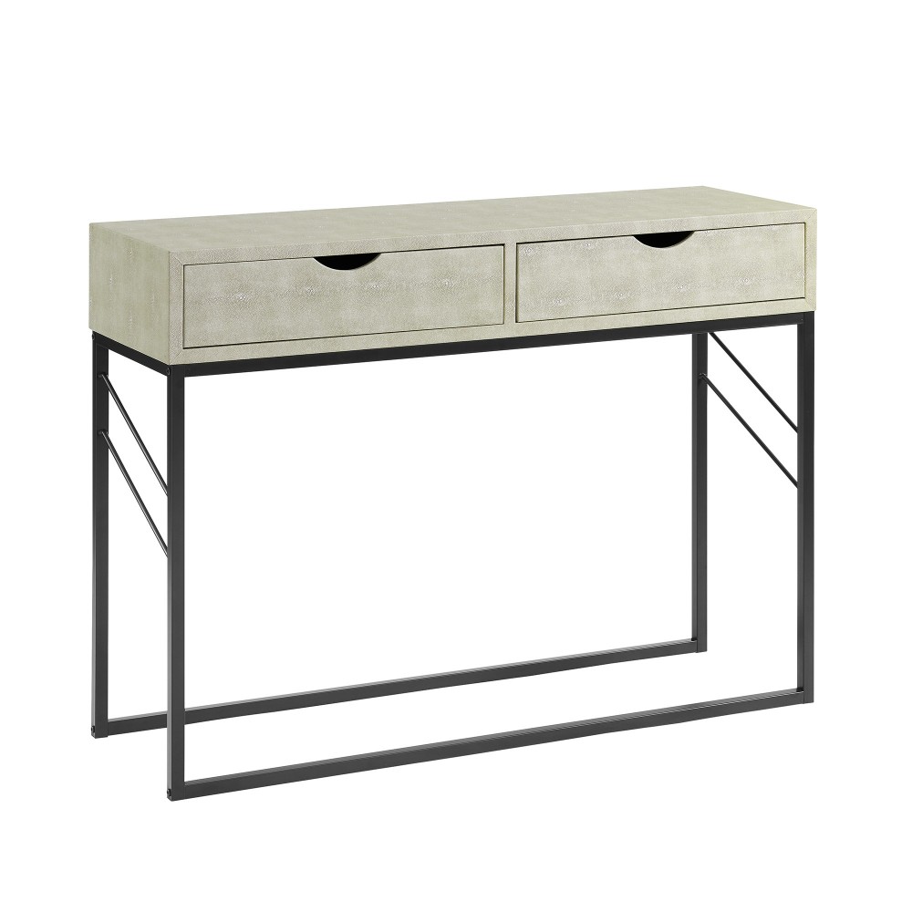 Modern 2-Drawer Faux Shagreen Entry Table - Off White