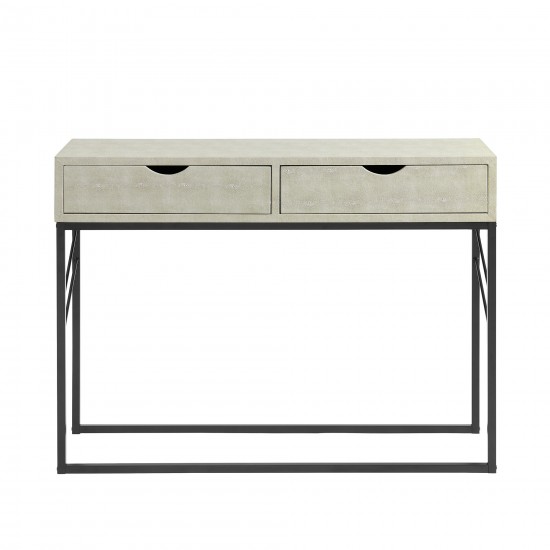 Modern 2-Drawer Faux Shagreen Entry Table - Off White