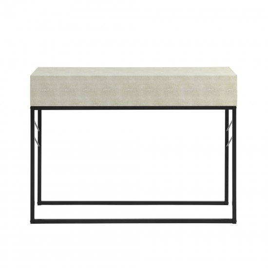 Modern 2-Drawer Faux Shagreen Entry Table - Off White