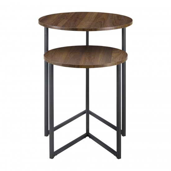 Victoria 2-Piece V Leg Nesting Side Tables - Dark Walnut/Black