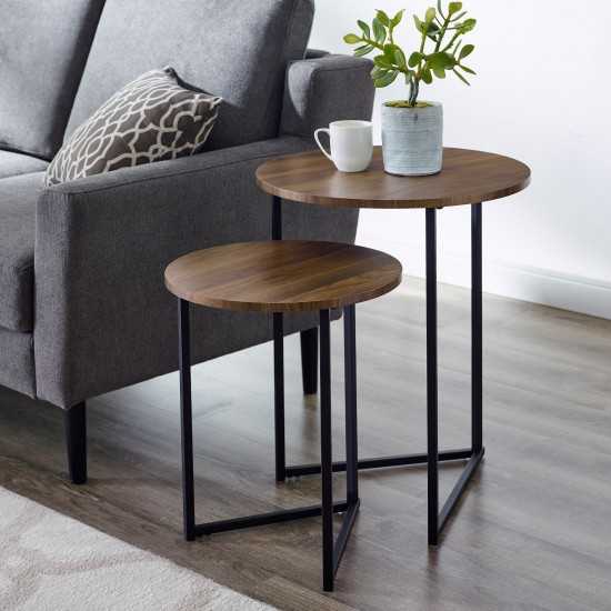 Victoria 2-Piece V Leg Nesting Side Tables - Dark Walnut/Black