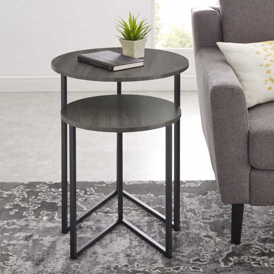 Victoria 2-Piece V Leg Nesting Side Tables - Slate Grey/Black