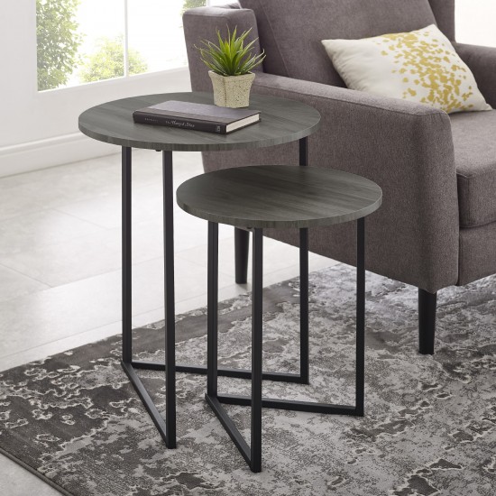 Victoria 2-Piece V Leg Nesting Side Tables - Slate Grey/Black