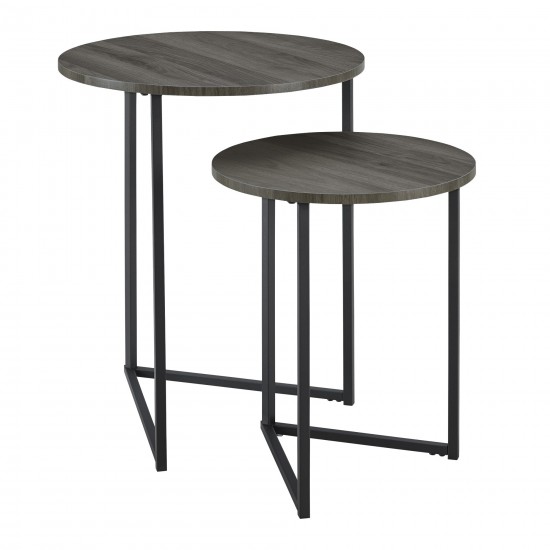 Victoria 2-Piece V Leg Nesting Side Tables - Slate Grey/Black
