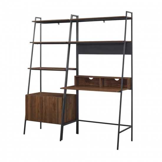 2 Piece Metal & Wood Ladder Desk and Storage Shelf - Dark Walnut