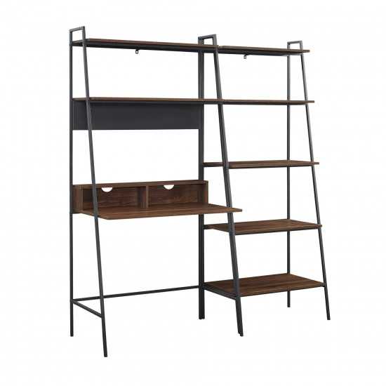 2 piece Metal & Wood Ladder Desk and Shelf - Dark Walnut