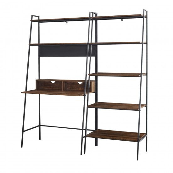 2 piece Metal & Wood Ladder Desk and Shelf - Dark Walnut