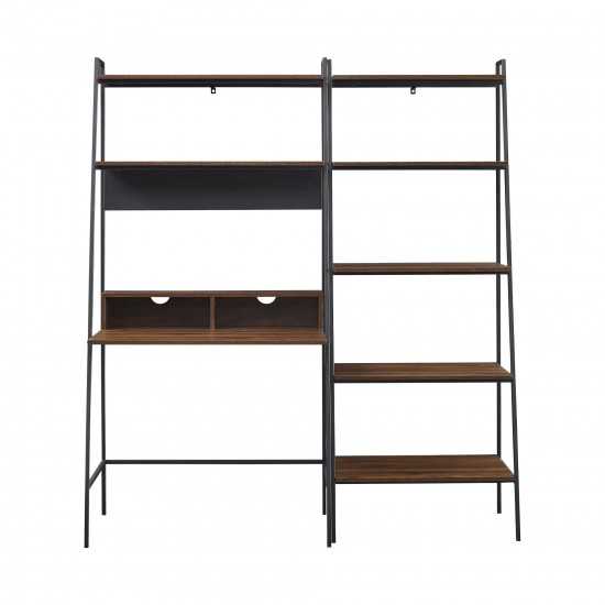 2 piece Metal & Wood Ladder Desk and Shelf - Dark Walnut