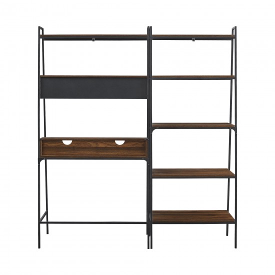 2 piece Metal & Wood Ladder Desk and Shelf - Dark Walnut