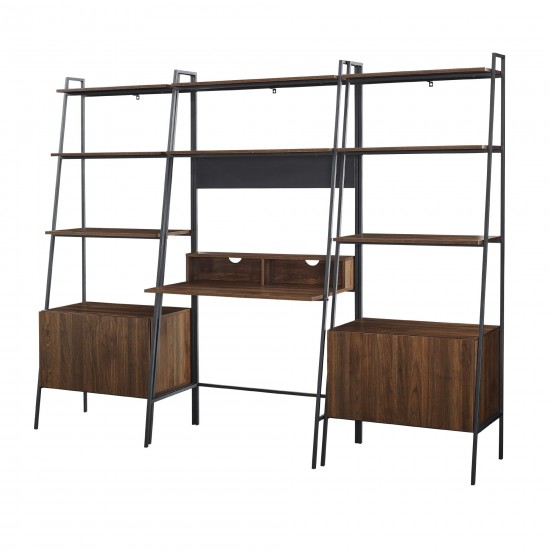 3 Piece Metal & Wood Ladder Desk and Storage Shelves - Dark Walnut