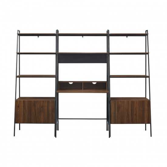 3 Piece Metal & Wood Ladder Desk and Storage Shelves - Dark Walnut