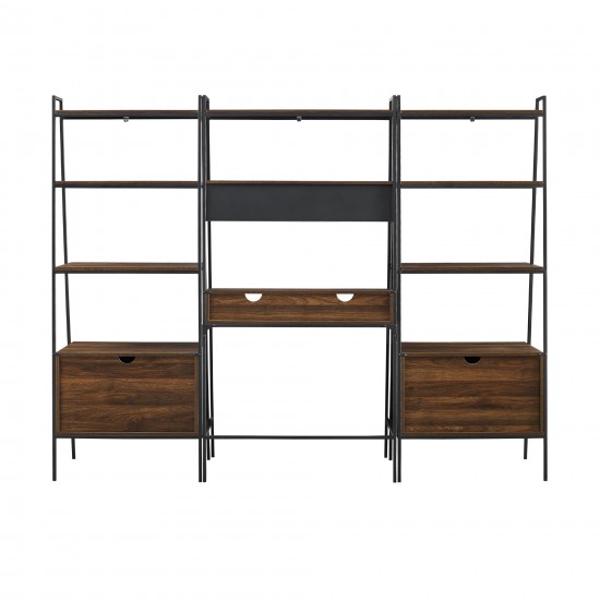 3 Piece Metal & Wood Ladder Desk and Storage Shelves - Dark Walnut