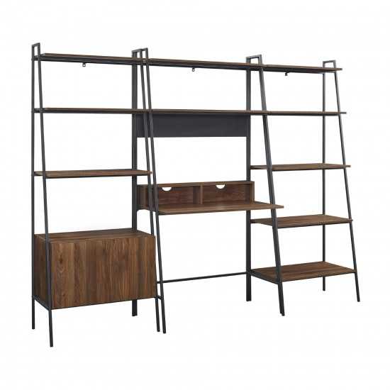 3 Piece Metal & Wood Ladder Desk, Ladder Shelf and Storage Shelf - Dark Walnut