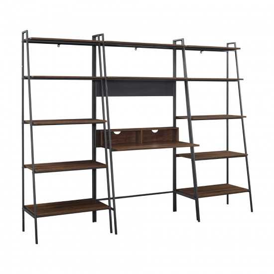 Arlo 3-Piece Metal and Wood Ladder Desk and Shelf Set - Dark Walnut