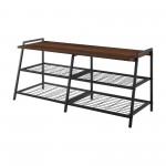 Arlo 42" Industrial Metal and Wood Entry Bench with Shoe Rack - Dark Walnut