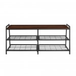 Arlo 42" Industrial Metal and Wood Entry Bench with Shoe Rack - Dark Walnut