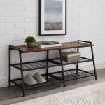 Arlo 42" Industrial Metal and Wood Entry Bench with Shoe Rack - Dark Walnut