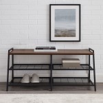 Arlo 42" Industrial Metal and Wood Entry Bench with Shoe Rack - Dark Walnut