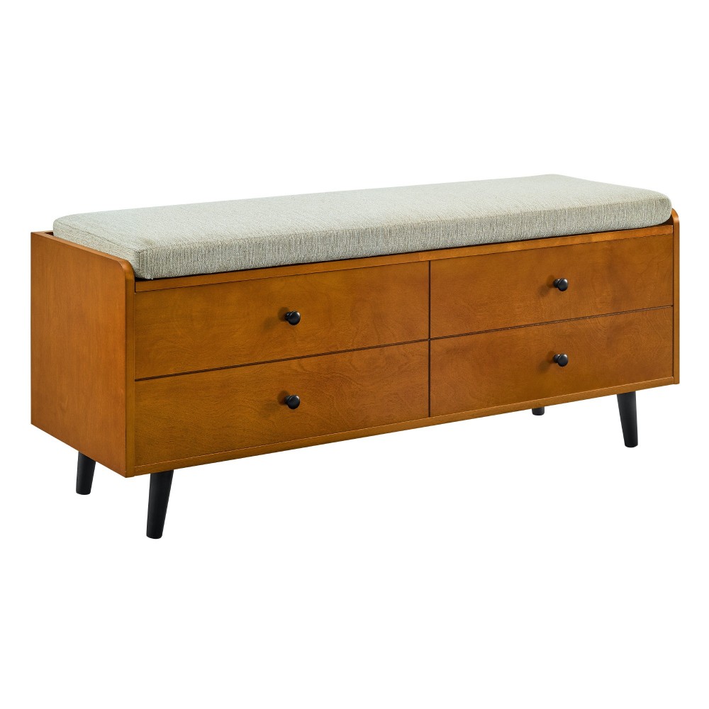 46" Mid Century Storage Bench with Cushion - Acorn/Tan