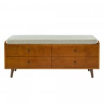 46" Mid Century Storage Bench with Cushion - Acorn/Tan