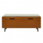 46" Mid Century Storage Bench with Cushion - Acorn/Tan