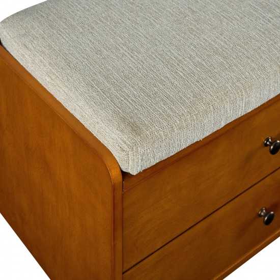 46" Mid Century Storage Bench with Cushion - Acorn/Tan