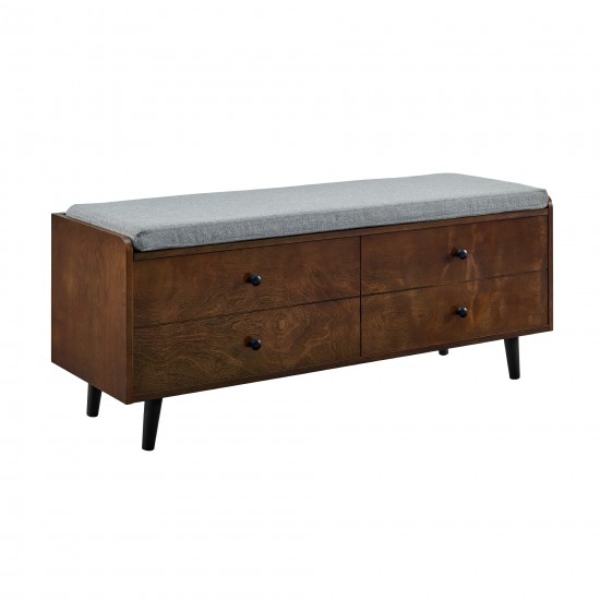 46" Mid Century Storage Bench with Cushion - Dark Walnut/Grey