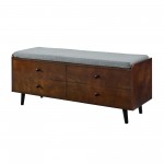 46" Mid Century Storage Bench with Cushion - Dark Walnut/Grey