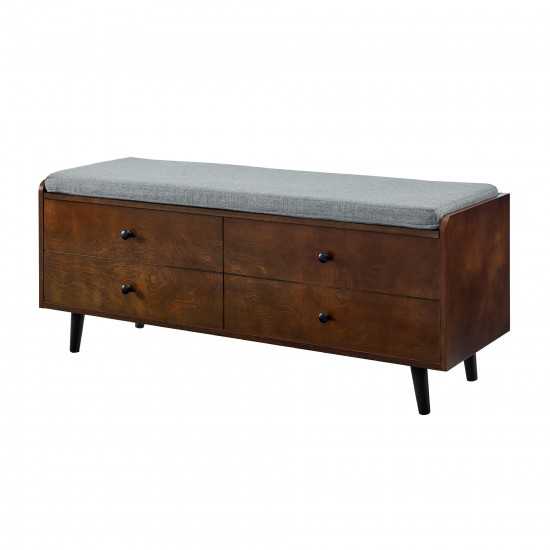 46" Mid Century Storage Bench with Cushion - Dark Walnut/Grey