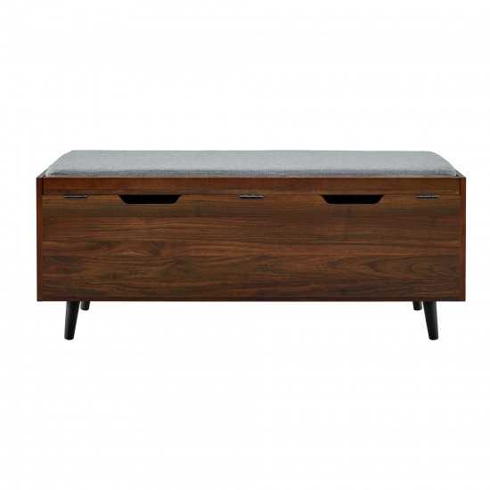 46" Mid Century Storage Bench with Cushion - Dark Walnut/Grey