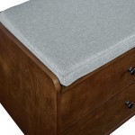 46" Mid Century Storage Bench with Cushion - Dark Walnut/Grey