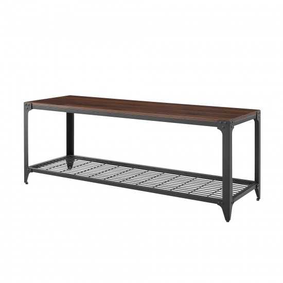 48" Industrial Angle Iron Entry Bench with Shelf - Dark Walnut