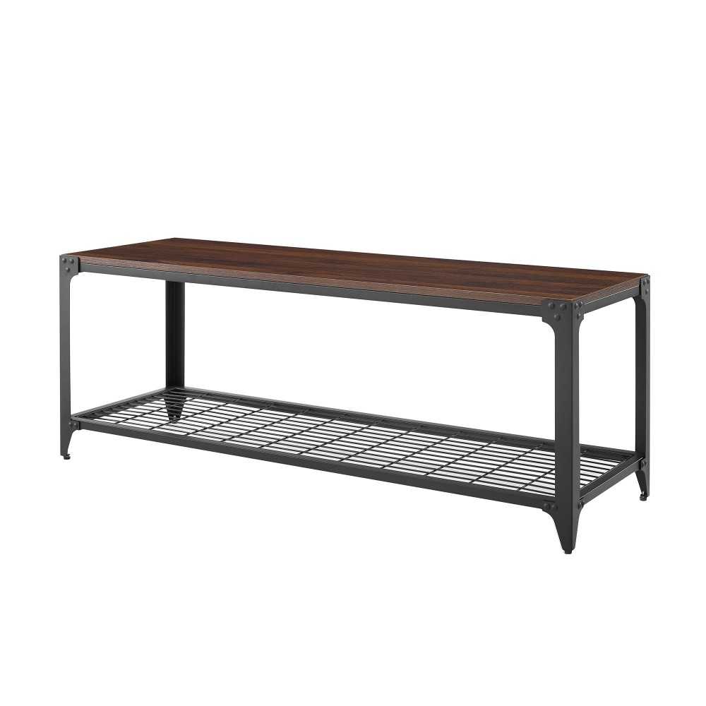 48" Industrial Angle Iron Entry Bench with Shelf - Dark Walnut 48" Industrial Angle Iron Entry Bench with Shelf - Dark Walnut