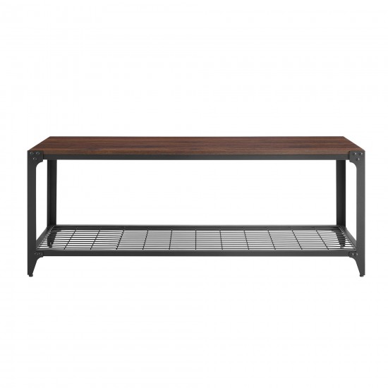 48" Industrial Angle Iron Entry Bench with Shelf - Dark Walnut