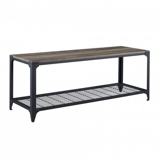 48" Industrial Angle Iron Entry Bench with Shelf - Grey Wash