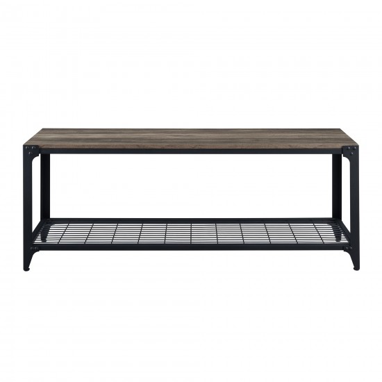 48" Industrial Angle Iron Entry Bench with Shelf - Grey Wash