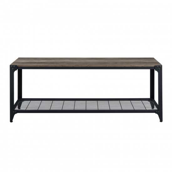 48" Industrial Angle Iron Entry Bench with Shelf - Grey Wash