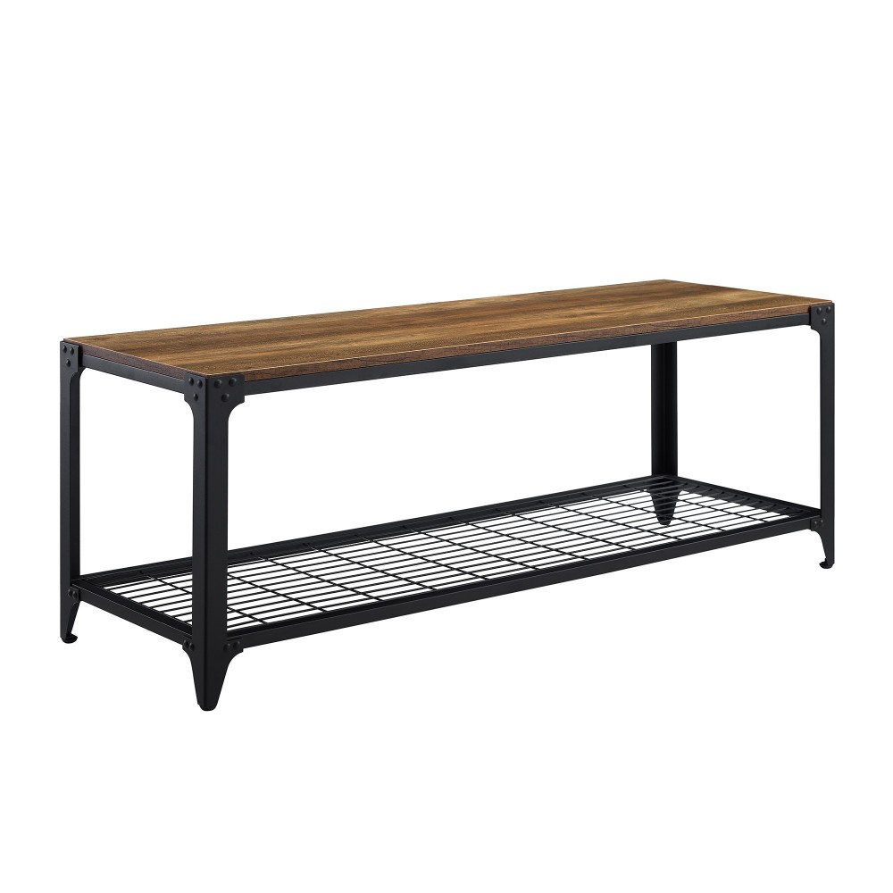 48" Industrial Angle Iron Entry Bench with Shelf - Rustic Oak