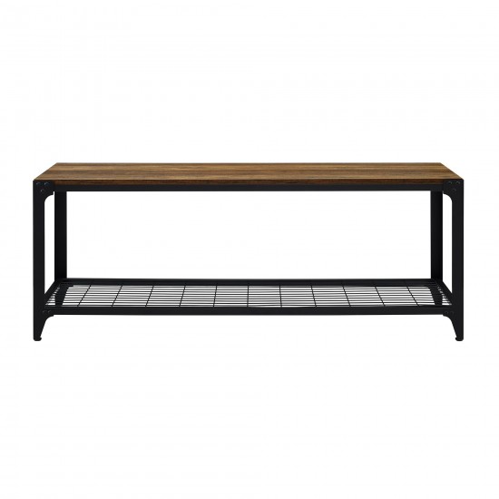 48" Industrial Angle Iron Entry Bench with Shelf - Rustic Oak