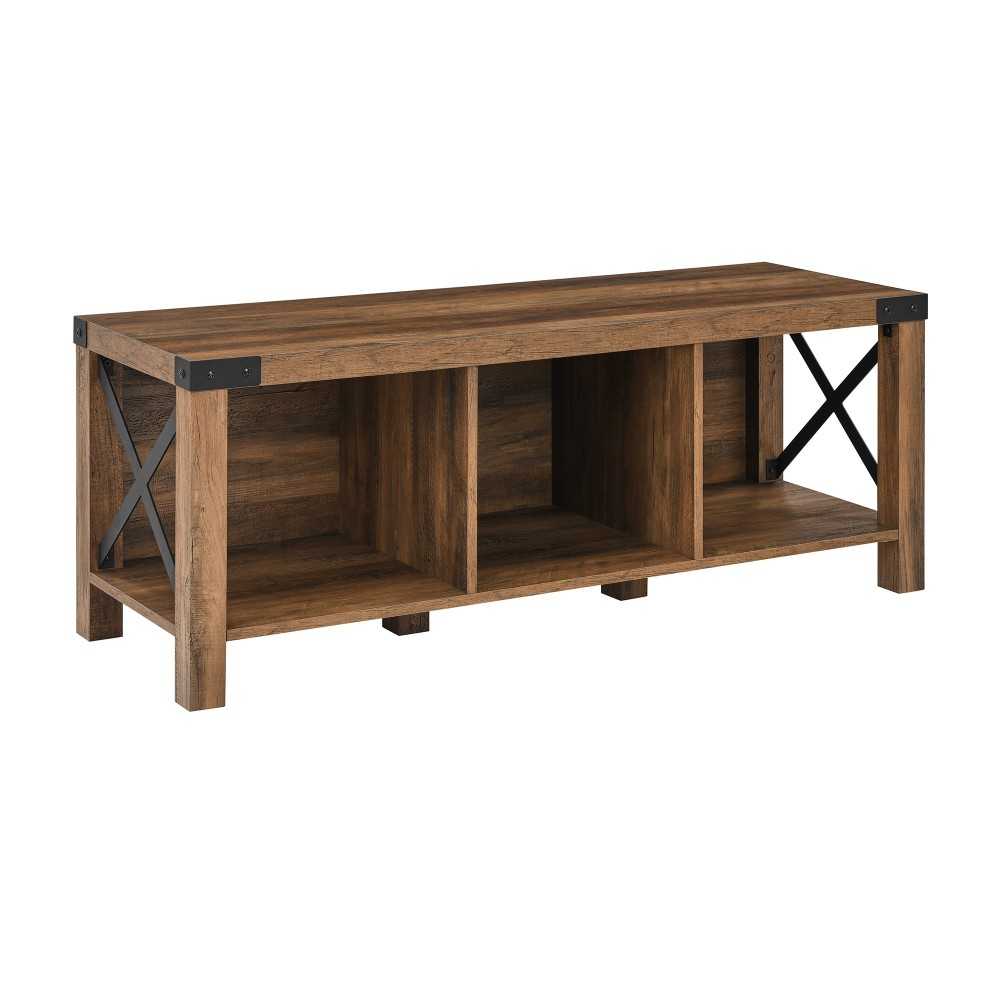 48" Farmhouse Metal X Entry Bench with Storage - Rustic Oak 48" Farmhouse Metal X Entry Bench with Storage - Rustic Oak