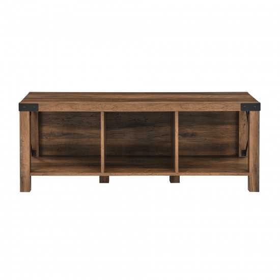 48" Farmhouse Metal X Entry Bench with Storage - Rustic Oak
