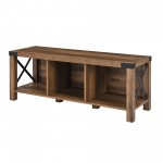 48" Farmhouse Metal X Entry Bench with Storage - Rustic Oak